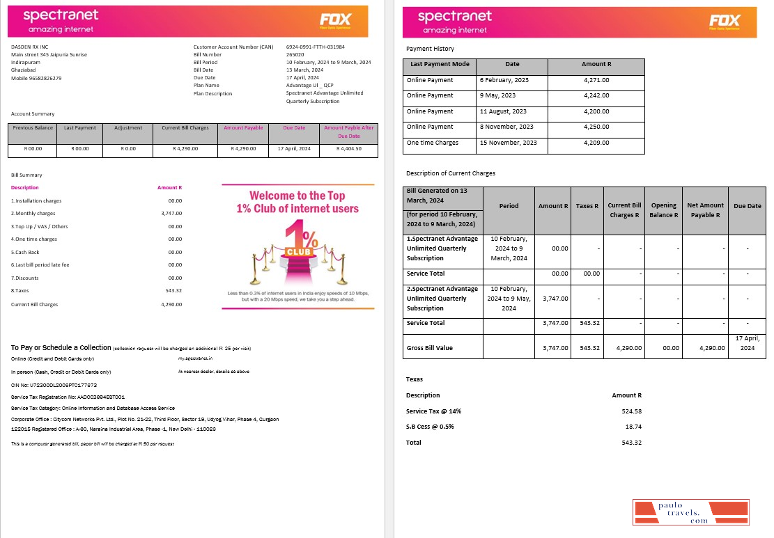 Nigeria Spectranet amazing internet internet business utility bill Word and PDF formats 1 2 pages